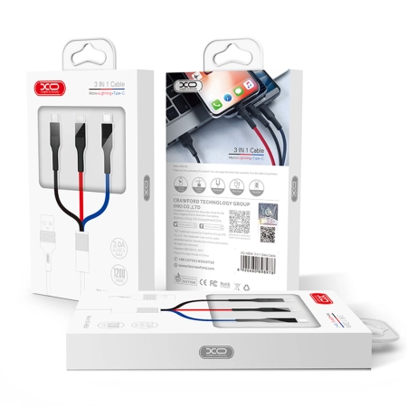 Kabel USB 3w1 Micro/iPhone/TYP-C wielokolorowy XO NB54 3A
